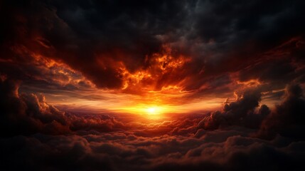 Wall Mural - Fiery Sunset Above the Clouds: A Breathtaking Celestial Panorama