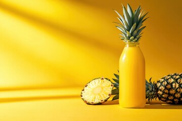 Wall Mural - Refreshing Pineapple Juice Bottle With Fruit Slices