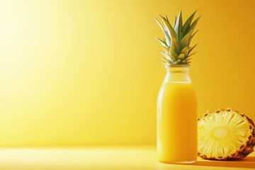 Wall Mural - Refreshing Pineapple Juice Bottle with Fruit Slice