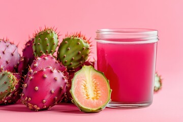 Wall Mural - Prickly pear cactus fruit and refreshing juice