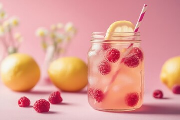 Wall Mural - Refreshing Raspberry Lemonade Drink In A Jar