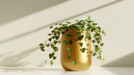 Wall Mural - Golden pot plant, sunlight shadows, minimalist interior, home decor