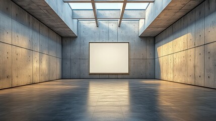 Wall Mural - Empty modern concrete room with skylight and blank canvas.