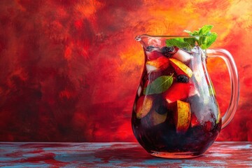 Wall Mural - Refreshing Fruit Infused Sangria in Glass Pitcher