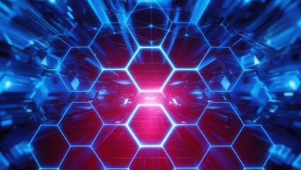 Blue digital background with glowing hexagonal network pattern