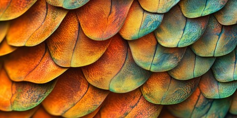 Poster - Colorful overlapping scales texture background.