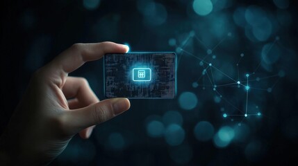 Fototapete - Hand Holding Digital Card with Futuristic Technology Design