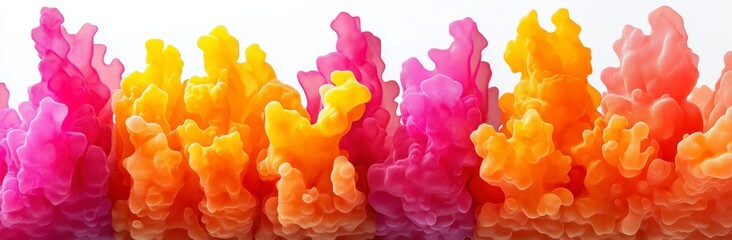 Wall Mural - Abstract image of vibrant orange and pink formations resembling coral or flames, set against a white background. The texture is soft and the colors