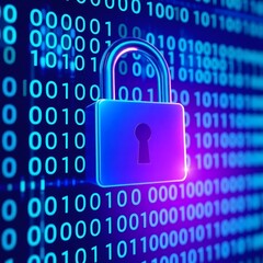 digital padlock secured against a backdrop of binary code representing cybersecurity and data protec