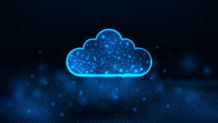 cloud storage technology on cloud network at center concepts. wave dots abstract digital technology 