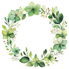 Wall Mural - PNG Summer color tone green flowers circle frame wreath illustration watercolor.