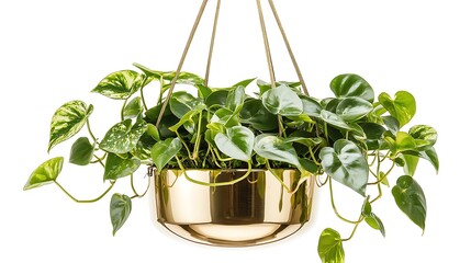 Wall Mural - Golden Hanging Planter with Lush Green Plant