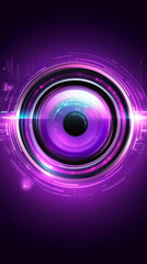 Wall Mural - Futuristic purple digital eye with glowing circular patterns