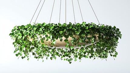 Wall Mural - Hanging planter with lush greenery against a white wall, ideal for interior design websites