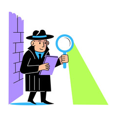 Canvas Print - secret investigator finding clues, flat style illustration