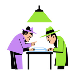 Canvas Print - a flat illustration of two secret agents discussing their mission