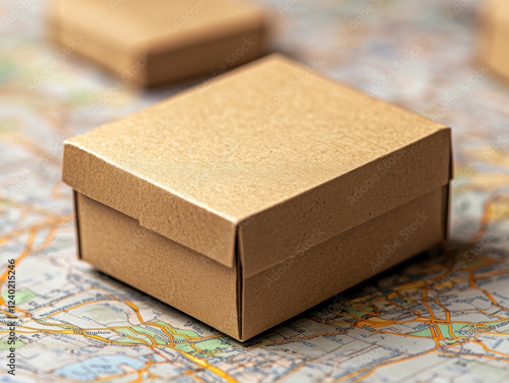 Cardboard box on a detailed map background. Stock Illustration | Adobe ...