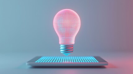Wall Mural - a digitally rendered light bulb floating above a sleek tablet, showcasing innovation and modern desi