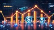 © HumblePride - Financial Growth: A glowing digital visualization depicting a soaring upward financial graph, symbolizing a successful and thriving business. The graphic features dollar signs embedded in the bars.