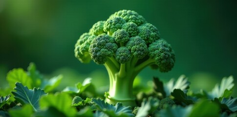 Sticker - A Vibrant Green Broccoli Head, Majestically Rising from Lush Foliage, Symbolizing Nature's Bounty and the Promise of Abundant Harvest