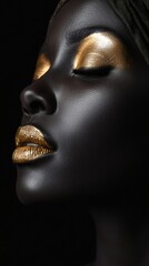 Wall Mural - 3d hyperrealistic depiction of a black women with gold contours highlighted in relief set against a 