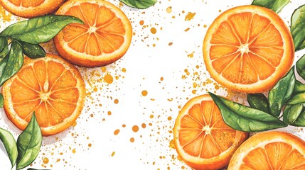 Wall Mural - Vibrant Orange Slices with Gold Splashes Border