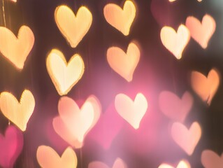 Wall Mural - Abstract Pink and Gold Heart Bokeh Background