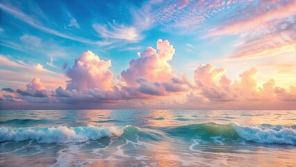 Wall Mural - Serene Coastal Scene at Dawn  Pastel Clouds Reflecting on Gentle Ocean Waves