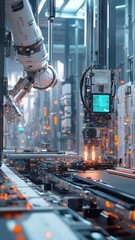 Wall Mural - futuristic electronics factory powered by ai: innovating tomorrow's technology today