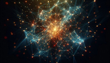 Fototapete - Neural lowpoly AI futuristic neon network of abstract connection background