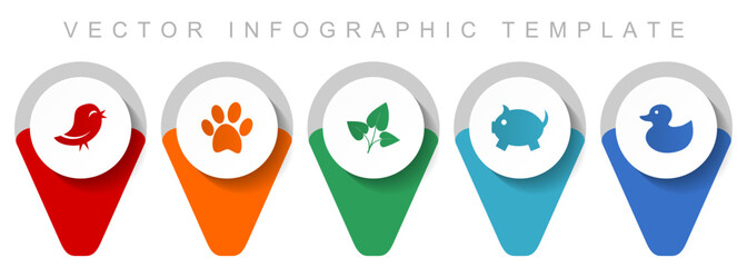 Poster - Nature pointer collection, miscellaneous icons such as bird, animal, leaf, pig and duck, flat design vector infographic template in eps 10