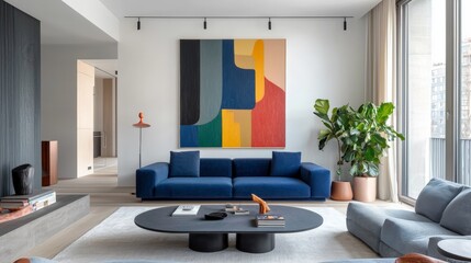 Wall Mural - a modern living room decorated with a colorful abstract painting