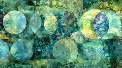 Wall Mural - Abstract Green Teal Circles Overlay Texture Background