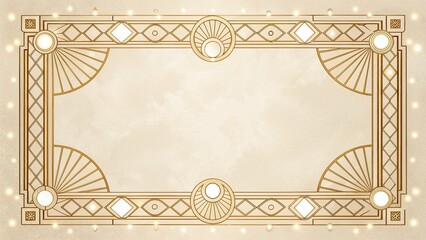 art deco gold wedding border with radiant motifs on textured cream background