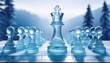 © Oleh Marchak - Glass chess pieces arranged elegantly on a chessboard against a serene background with blue and white tones