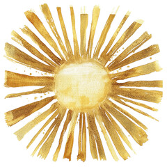 Wall Mural - an abstract watercolor painting depicts a sunburst design in shades of golden yellow and brown.