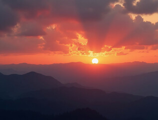 Wall Mural -  mountain range and   sunrise with sun rays .nature background.sunrise landscape