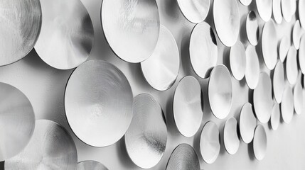 Thin metal circles arranged in wall grid