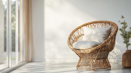 Wall Mural - Woven rattan chair with neutral cushion