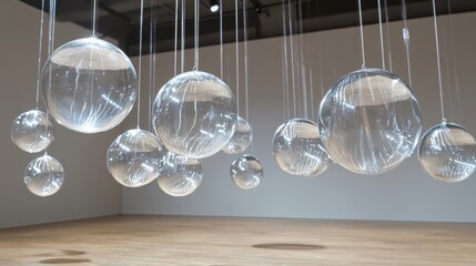 clear acrylic spheres suspended by invisible wires