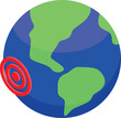 © ylivdesign - Isometric earth globe with red target highlighting earthquake impact zone, symbolizing natural disaster and environmental risk