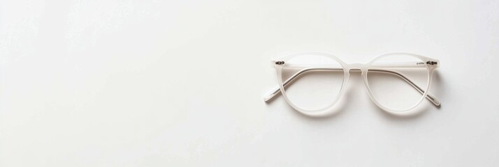 Poster - Minimalistic design featuring stylish eyeglasses on a clean white surface suitable for creative text insertion. Generative AI