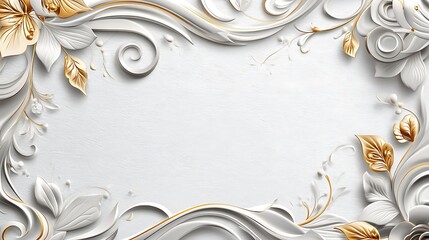 Wall Mural - Elegant gold floral frame, white background