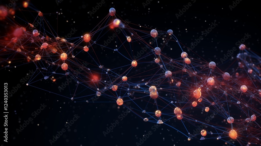 Dynamic neural network model visualized with glowing nodes and data ...