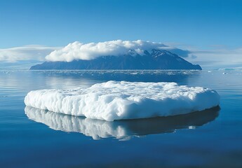 Wall Mural - Arctic Iceberg Floats Before Mountainous Island