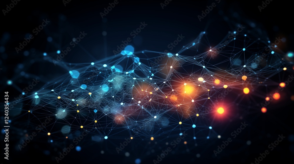 Dynamic neural network model visualized with glowing nodes and data ...
