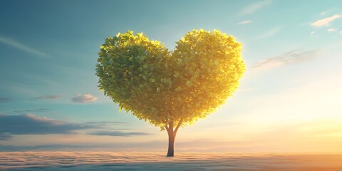 Wall Mural - Heart Shaped Tree Sunset Landscape AI Art