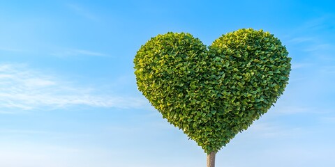 Wall Mural - Heart Shaped Bush Tree Against Blue Sky Romantic Nature Image