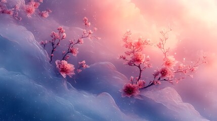 Sticker - pink and blue spring hues on blossom background