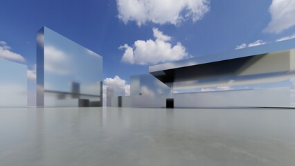 Leinwandbilder - 3d illustration of abstract minimal architecture background, geometric architectural with chrome or metallic arch design